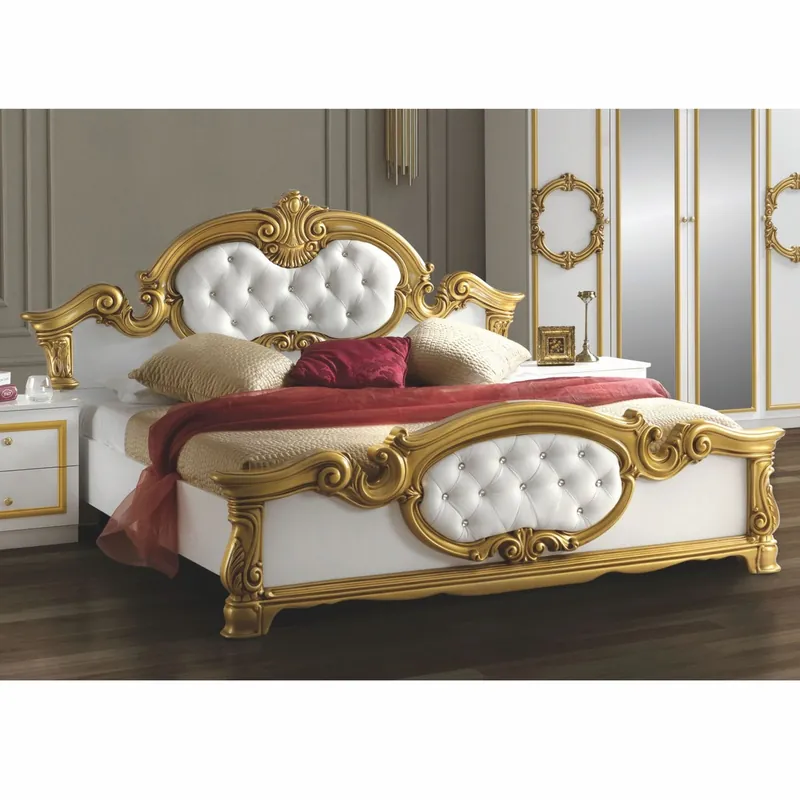 Casa Padrino letto matrimoniale barocco di lusso bianco / oro - Mobili per camera da letto in stile barocco Solange Der Vorrat Reicht