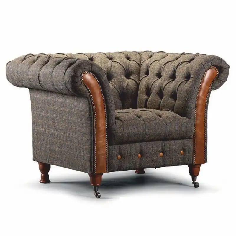 Casa Padrino poltrona Chesterfield di lusso grigio / marrone 127 cm - Mobili da soggiorno Direktkauf
