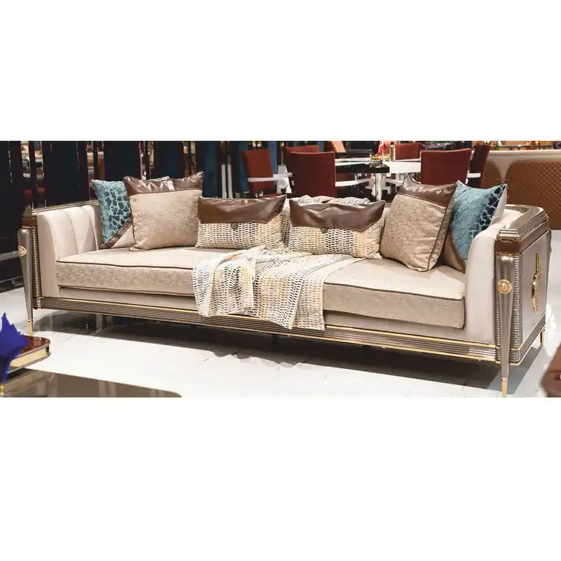 Casa Padrino divano di lusso grigio / marrone / oro 280 cm - Mobili per soggiorno e hotel Bestseller