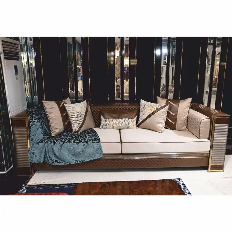 Schnäppchen Casa Padrino divano di lusso bianco / marrone / grigio / oro 285 cm - Mobili per soggiorno e hotel