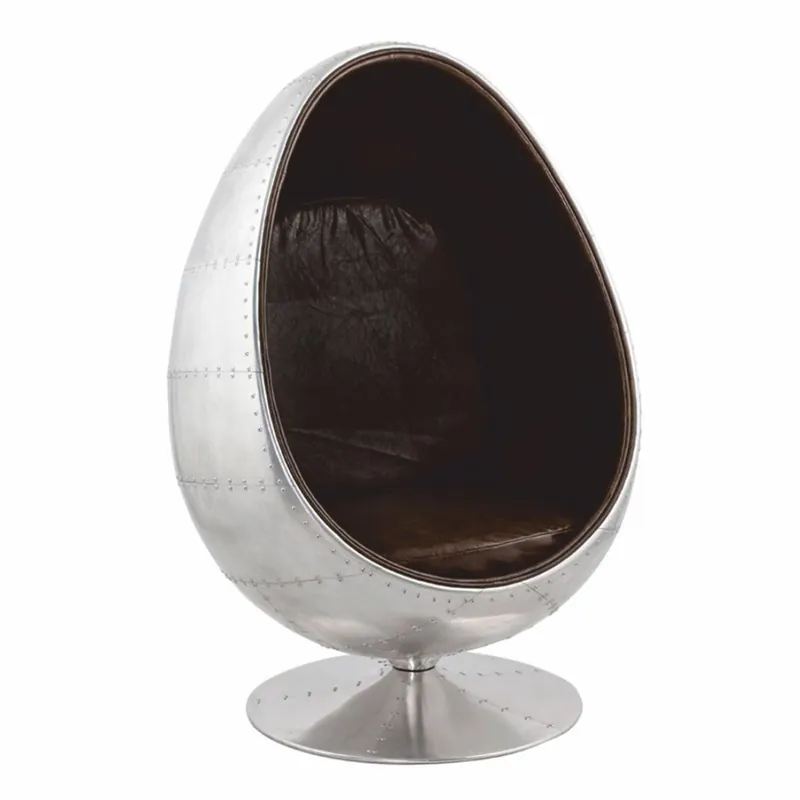 Casa Padrino poltrona girevole in alluminio con pelle artificiale argento / marrone scuro A. 133 cm - Mobili in alluminio Neu Im Sortiment