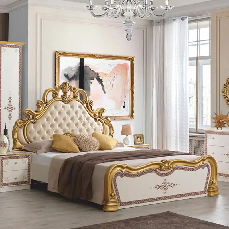 Casa Padrino letto matrimoniale barocco di lusso crema / bianco / marrone / oro - Mobili in stile barocco Abverkauf