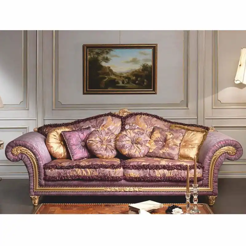 Mega-Angebot Casa Padrino divano barocco di lusso per hotel e soggiorno viola / oro 260 cm - Fatto in Italia
