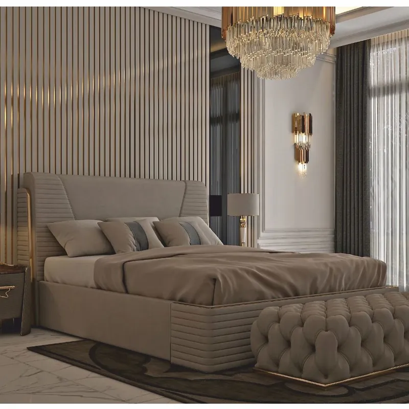 Neuheit Casa Padrino letto matrimoniale di lusso grigio / oro - Interni di hotel e camere da letto