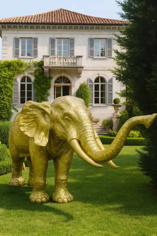 Aktuell Casa Padrino scultura decorativa XXL elefante oro 410 cm - Enorme figura decorativa da giardino