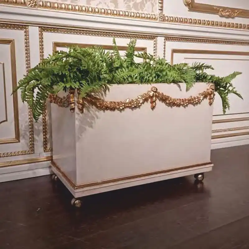 Casa Padrino vaso da fiori barocco di lusso con ruote bianco / oro 75 cm - Fatto in Italia Expressversand
