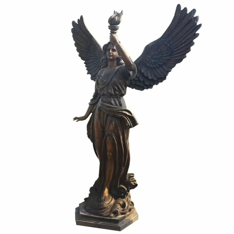 Casa Padrino scultura decorativa da giardino in ottone Art Nouveau angelo con torcia sinistra bronzo A. 210 cm Heißes Angebot