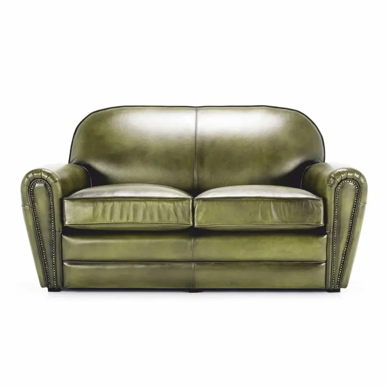 Neuheit Casa Padrino divano in pelle di lusso verde / nero 150 cm - Mobili in vera pelle