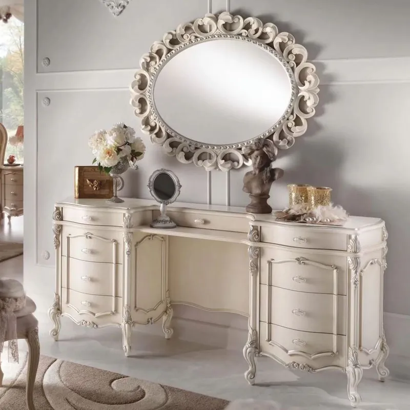 Casa Padrino toletta barocco di lusso con specchio crema / argento - Fatto in Italia Top-Seller