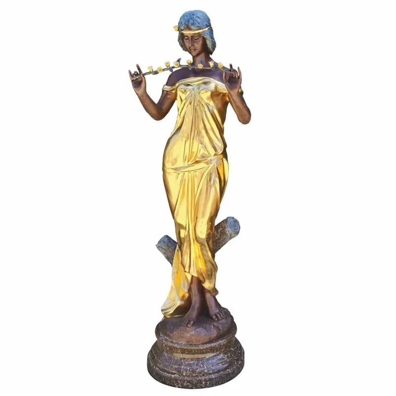 Knallerangebot Casa Padrino scultura decorativa da giardino in ottone Art Nouveau donna con fiori oro / bronzo / nero A. 180 cm