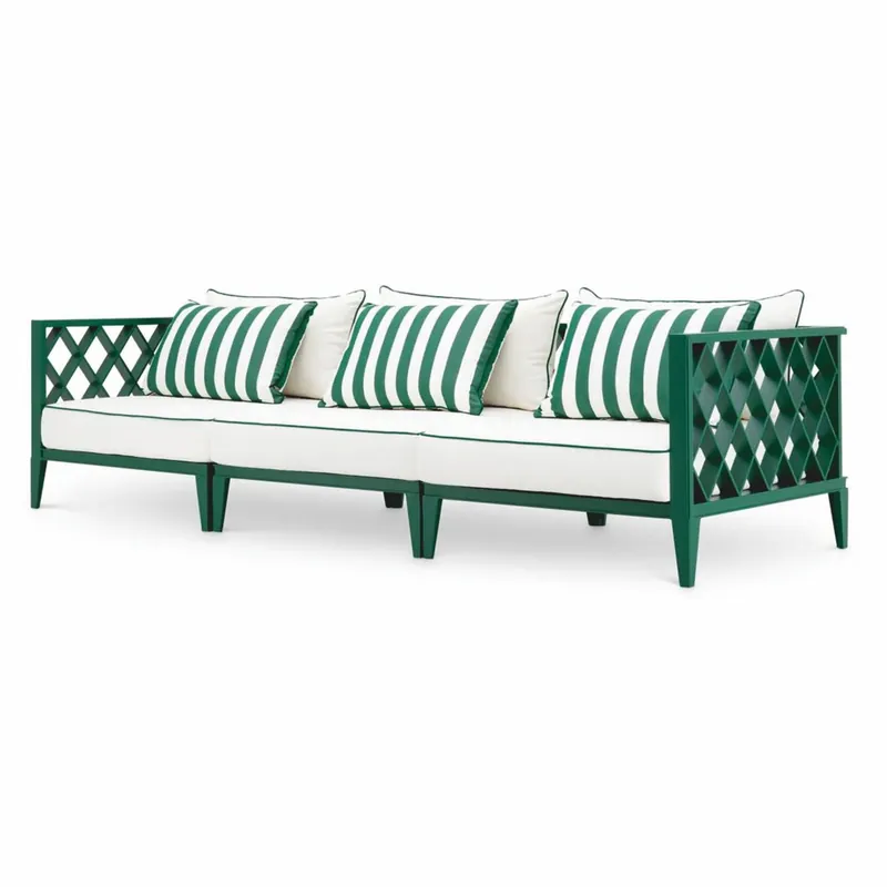 Casa Padrino divano da giardino di lusso verde / bianco 275,5 cm - Mobili da giardino per esterni Echt