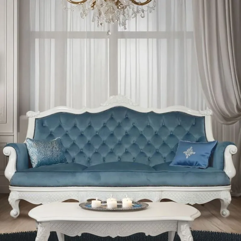 Casa Padrino divano barocco di lusso in velluto blu / bianco 210 cm - Mobile da soggiorno in stile barocco Billig