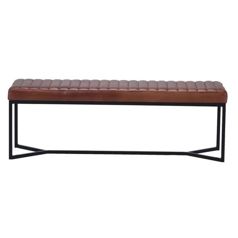 Markenware Casa Padrino panca di lusso in vera pelle marrone / nero 130 cm - Mobili in vera pelle