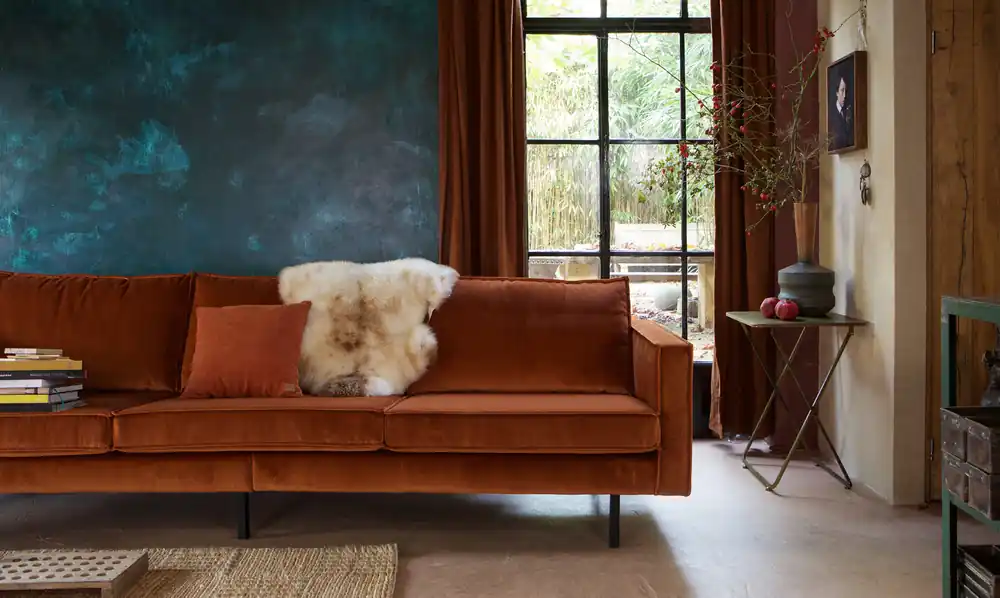 3 Sitzer Sofa RODEO Samt rost Samtsofa Schneller Versand