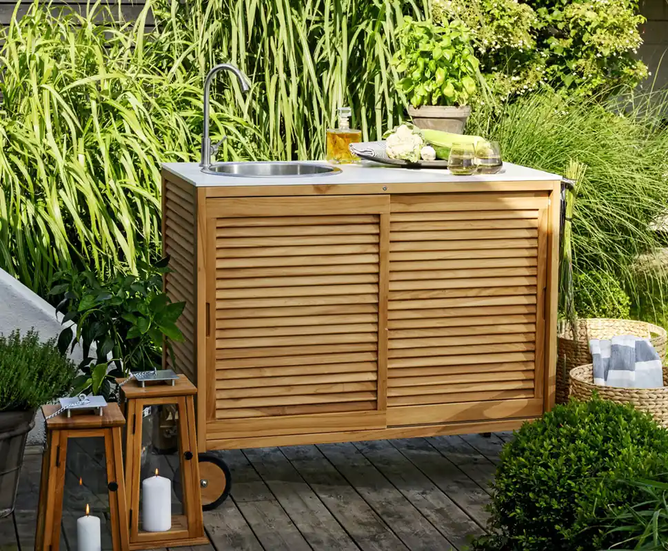 Outdoor Küche Teakholz Außenküche Beton-Look Beliebt