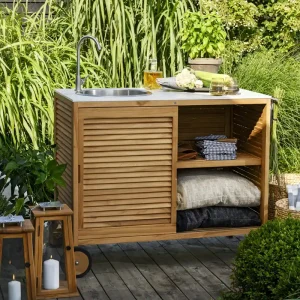 Jetzt Bestellen Outdoor Küche Teakholz Außenküche weiss Marmor-Look