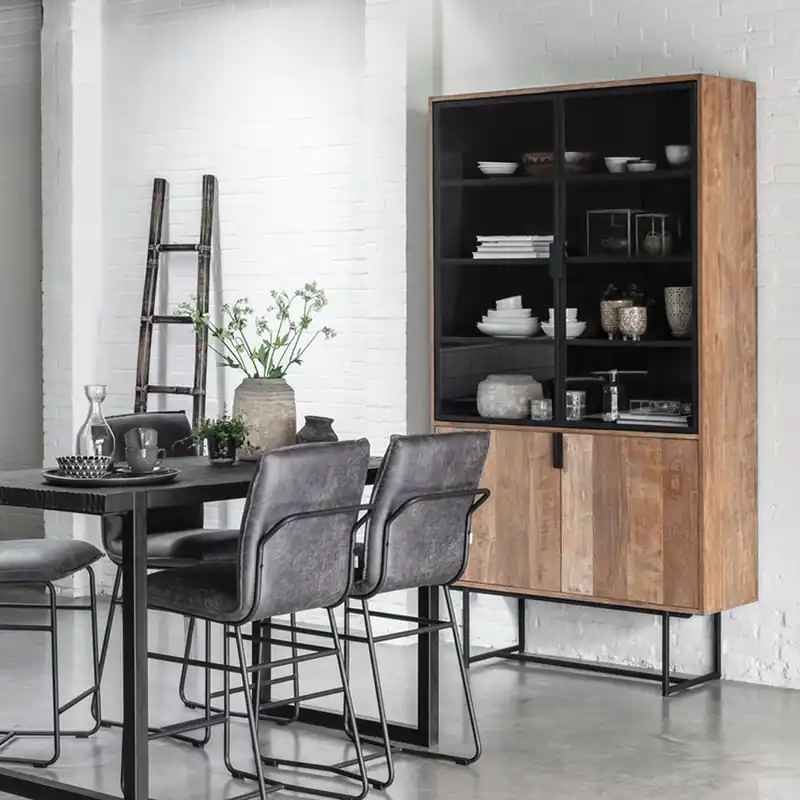 Rabatt DTP HOME Vitrinenschrank Odeon Vitrine Teakholz Metall