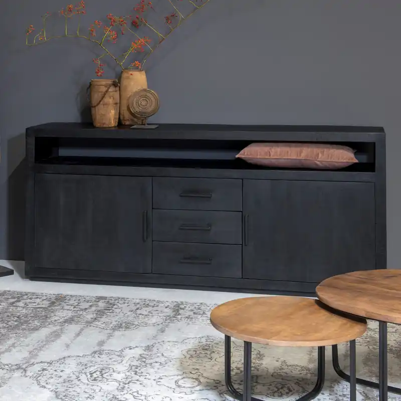 Bestseller Sideboard Jaxx B 180 cm Mango Massivholz schwarz