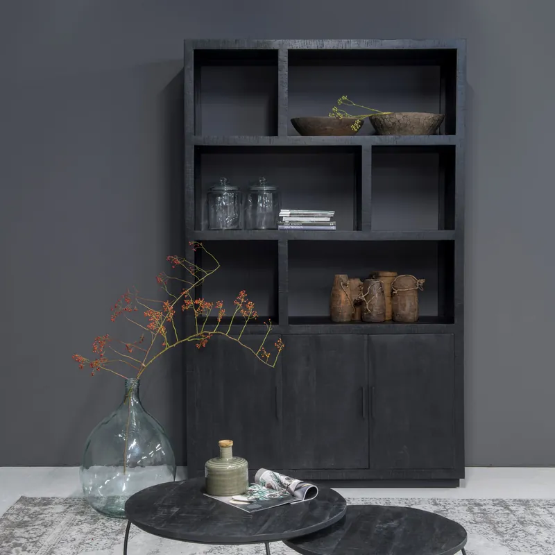 Schrankwand Regal Jaxx B 145 cm Mango Massivholz schwarz Sichere Zahlung