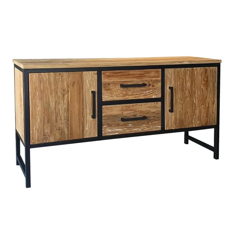 Finale Aktion Kommode Montreal B 160 cm Teak Massivholz Metall schwarz