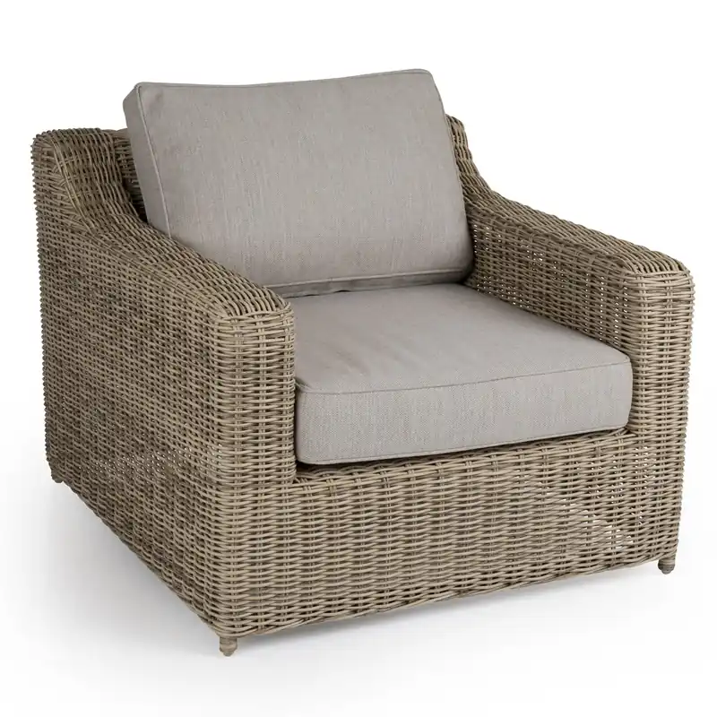 Garten Sessel Glendon Polyrattan natur mit Sitz- und Rückenkissen Expressversand