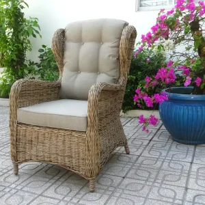 Garten Sessel Rosita Polyrattan natur mit Sitz- und Rückenkissen Abverkauf