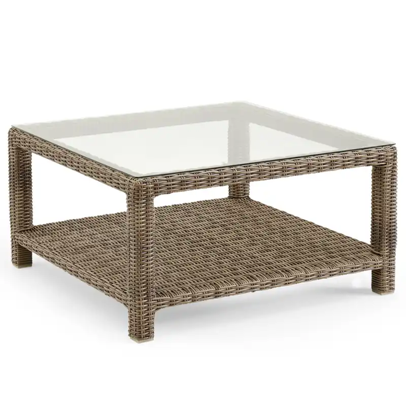 Garten Loungetisch Ninja 90 x 90 cm Polyrattan natur mit Glasplatte Echt