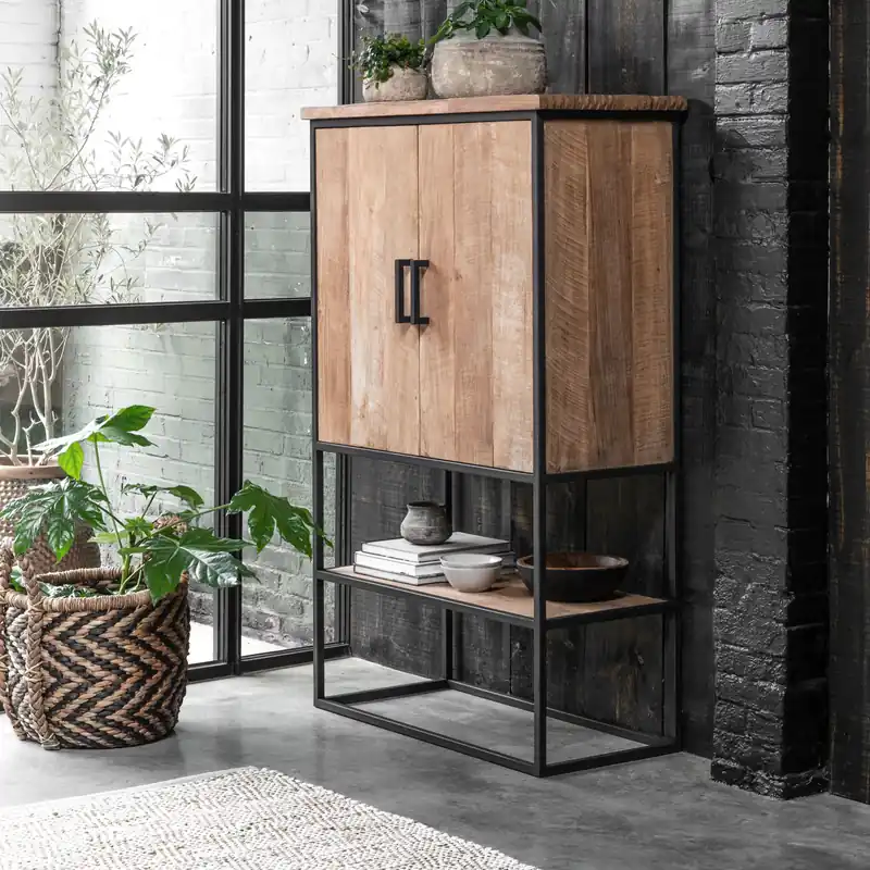 DTP HOME Schrank Beam small Teak Massivholz Metall schwarz Echt