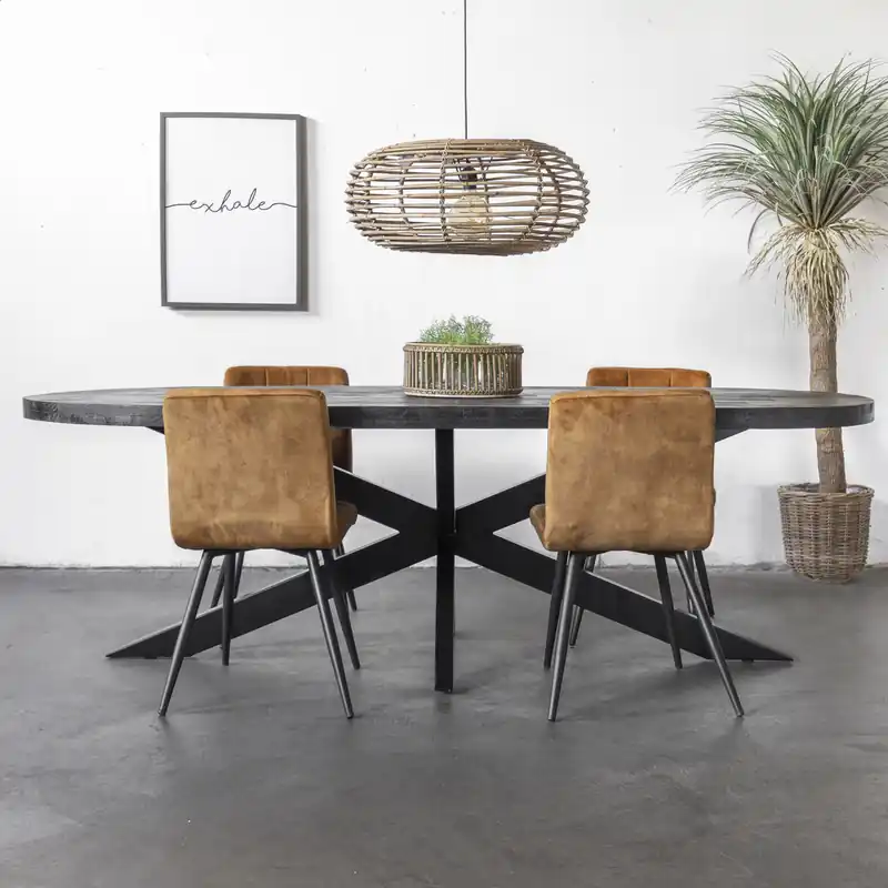 Super-Preis Esstisch Barn oval 300 x 100 cm Mango schwarz