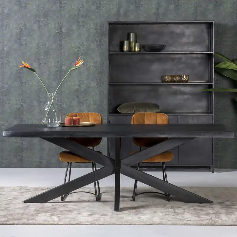 Rabatt Esstisch Spider 200 x 100 cm Mangoholz schwarz Baumkante