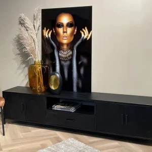 TV Möbel Kala B 220 cm Lowboard Mangoholz schwarz Sale