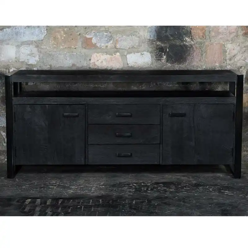 Wochenendangebot Kommode Sideboard Norris 180 cm Mango Holz Metall schwarz