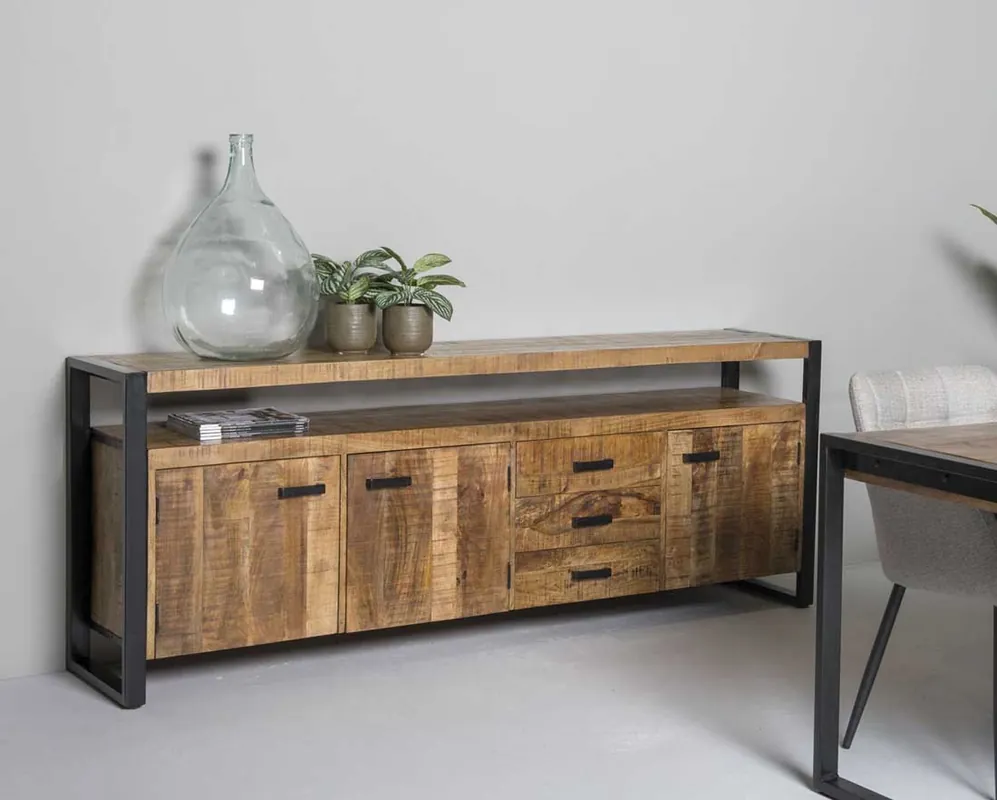 Sichere Zahlung Kommode Sideboard Nairobi 210 cm Mango Holz Metall schwarz