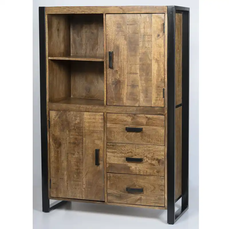 Highlight Schrank Nairobi B 100 cm Schrankwand Mangoholz Metall schwarz