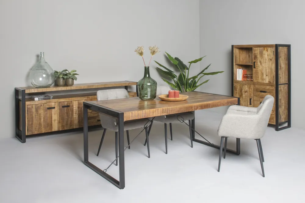 Esstisch Nairobi 200 x 100 cm Mangoholz Metall schwarz Knallerangebot